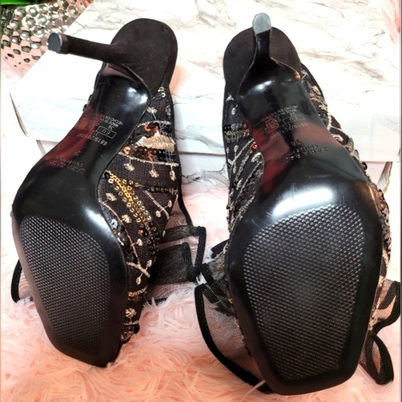 ZARA Basic Slides Heels Slip Ons Sequins - Picture 6 of 12